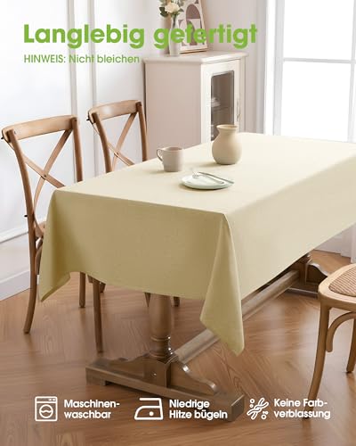 Pureegg Tischdecke Abwaschbar - Tischtuch in Leinenoptik, Outdoor Wetterfest, Wasser- und Schmutzabweisend, Ideal für Esstisch, Party und Garten, Beige, 100×140cm