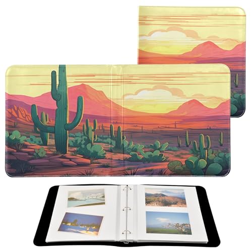 Álbum de fotos Desert Cactus de cuero sintético PU, álbum de recortes autoadhesivo con tres anillos para fotos de 4x6, 5x7 y 6x8 pulgadas, para manualidades DIY miniatura 1
