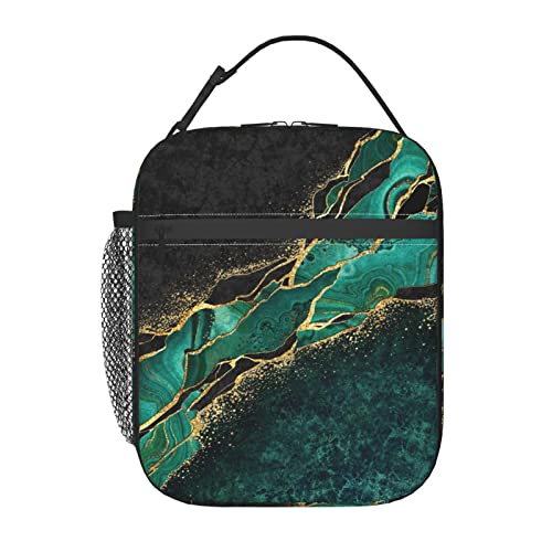 Yetta Yang Marble Black Green Gold Portable Lunch Bag Insulated Lunch Box Reusable Totes For Women Men Work Picnic Camping #TOP1