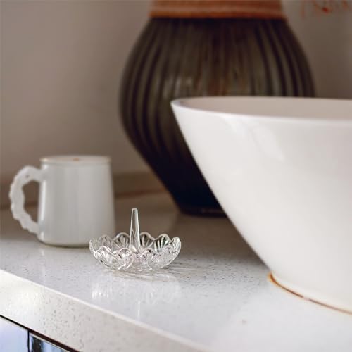 Image of Clear Crystal Ring Holder Dish Wavy Jewelry Tray Wedding Decor