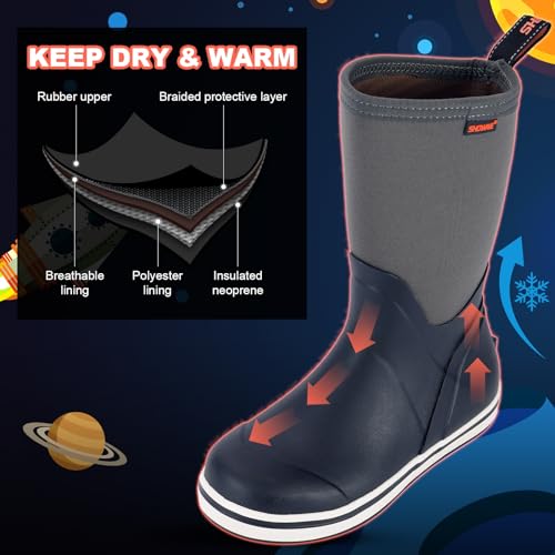 Showave Kid's Mid Calf Deck Boots Boys Girls Waterproof Insulated Rubber Rain Boots Durable Mud Boots for Cold Day3