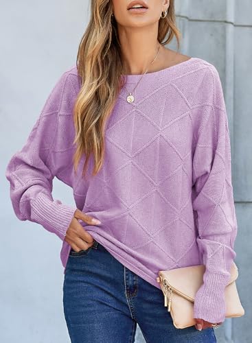 Image of EVALESS Casual Crewneck Sweaters for Women Fall Winter 2026 Lightweight Long Batwing Sleeve Pullover Sweaters Tops Clothes
