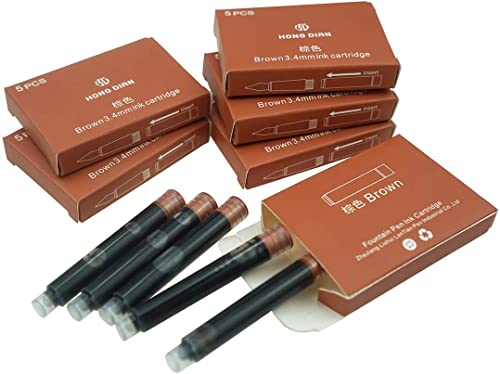 Image of Hongdian Fountain Pen Brown Ink Cartridges Set of 30 Refill Cartridges 3.4 mm Bore