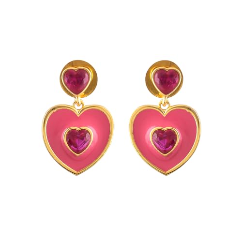 Pink Heart Drop Earrings Gift For Her Valentines For He