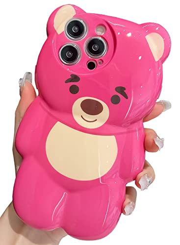 Kerzzil 3D Bear Phone Case Compatible With Iphone 14 Pro Max Case, Cute Cartoon Animal Soft Silicone Shockproof Cover For Women Girls(Rose Red) #TOP3
