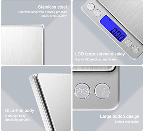 Digital Scale Kitchen Scale 3Kg/ 0.1G Precision Pocket Cooking Baking Scale Count Function For Jewelry Multifunctional Electronic Scale Stainless Steel (Silver) #TOP4