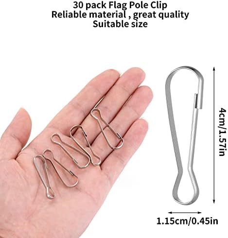cobee Flag Pole Clip, 30pcs Stainless Spring Clips Hooks for Grommeted Flag, Flag Pole Snaps Hook, Stainless Steel Flagpole Accessories for Grommeted Flag, Key Chain, Socks, Clothesline(40mm)