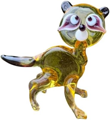 Figura de mapache de cristal amarillo Escultura de mapache de Murano soplado a mano Estatua coleccionable de animales lindos Regalo único para