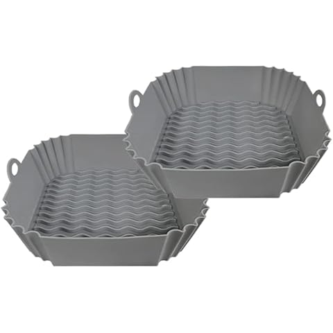 2-Pack Square Silicone Air Fryer Liners 20 cm/8 inch for 4 to 6.5 L Reusable Air Fryer Pot Air Fryer Inserts tray for Oven Microwave Accessories (2 X Gray) Cover