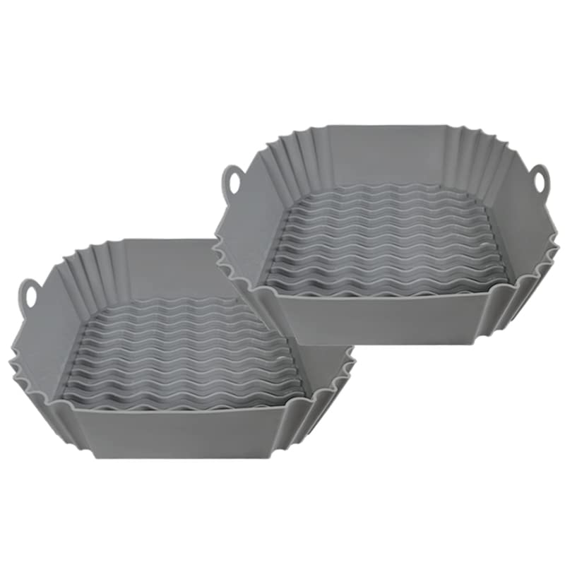 2-Pack Square Silicone Air Fryer Liners 20 cm/8 inch for 4 to 6.5 L Reusable Air Fryer Pot Air Fryer Inserts tray for Oven Microwave Accessories (2 X Gray)