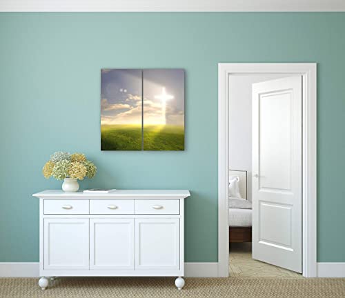 Christian Wall Art Cross Decor - Religious Art / God Canvas Art 2 Piece Set - 24X24 Inch Decorative Split Artwork Picture, Christian Wall Decor Print For Home, Living Room, Bedroom, Office & Gift #TOP2