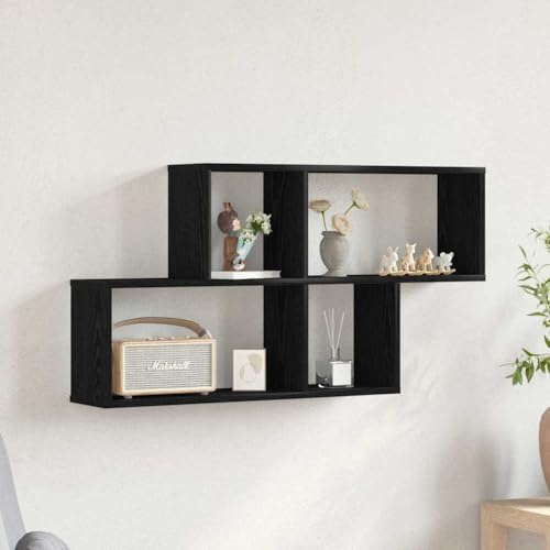 Étagère murale noire aspect chêne pour optimiser un petit espace avec style - 3