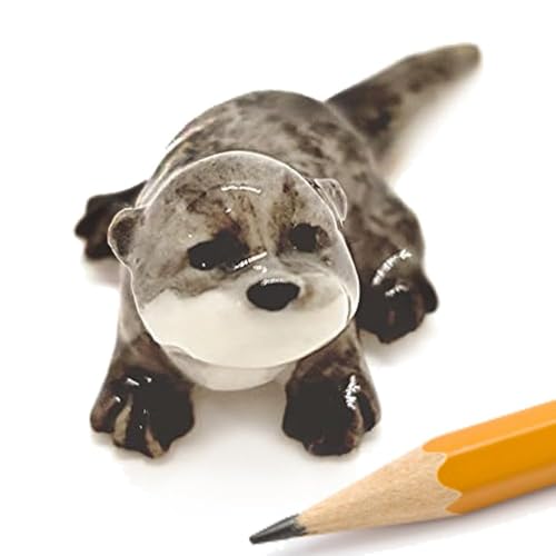 WitnyStore 1¼" Crawl Eurasian River Otter Pup Ceramic Figurine for Terrarium Decoration Collectible Statue for Adult Collectors Handcrafted Porcelain Ornament Sculpture Home Room Tabletop Decor