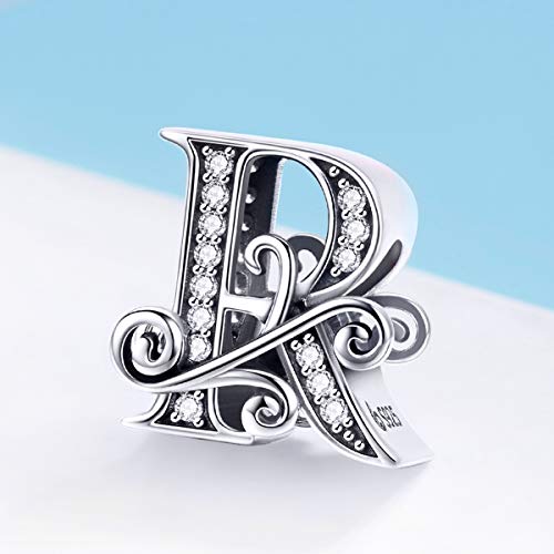 Image of Eternalll Jewellery - Spacer Beads Authentic 925 Sterling Silver Charms Vintage A-Z Letter Alphabet Charms for Bead Bracelets Women Charm Diy Jewelry