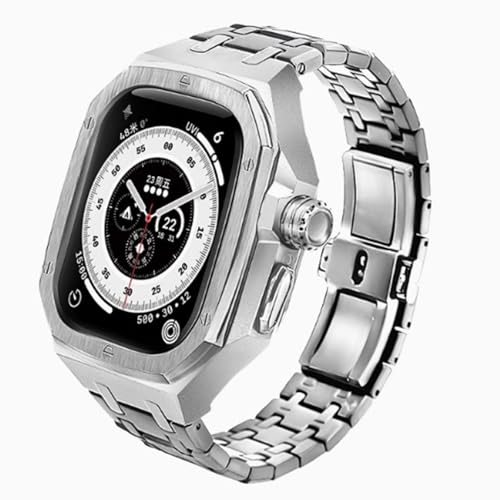 Metal Case with Band Compatible with Apple Watch Ultra 2 1 49mm, with Stainless Steel Strap All in One Design for iWatch Ultra 2 1 (Silver)