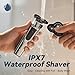 Rasierer Elektro Männer, IPX7 Dicht, Rasieren trocken und feucht, Rasieren mit 3D Drehköpfen, Aufladbarer drahtloser Rasierer Barben, Männer trocken und feucht mit (Metallfarbe)