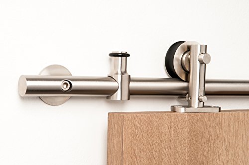 STRONGAR Contemporary Stainless Steel Sliding Barn Door Hardware for Wood Doors/Satin Finish - Lumina WT Series (6' Rail Length)