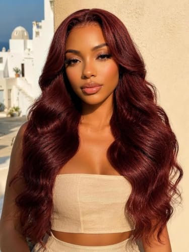 Image of Beauty Forever Reddish Brown Lace Front Wig Human Hair 7x5 Body Wave Bye Bye Slip Glueless Wigs with Elastic Drawstring,Pre Plucked,Bleached Knots,Natural Hairline,150% Density 14inch