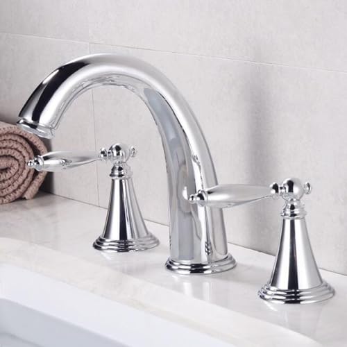 Mélangeur 3 trous robinet lavabo salle bain double poignée laiton chaud froid chrome