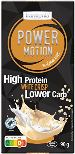 frankonia CHOCOLAT POWER MOTION no sugar added - High Protein Lower Carb White Crisp Chocolate, 90 g Cover