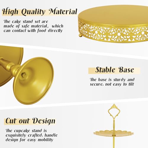 Fivenl 8 Pcs Cake Stand Gold Metal Dessert Table Display Set, 3-Tier Cupcake Stand, Cake Display Tower and Cookie Tray Rack Serving Tray for Birthday Party, Weddings, Baby Shower (Gold) - Image 4