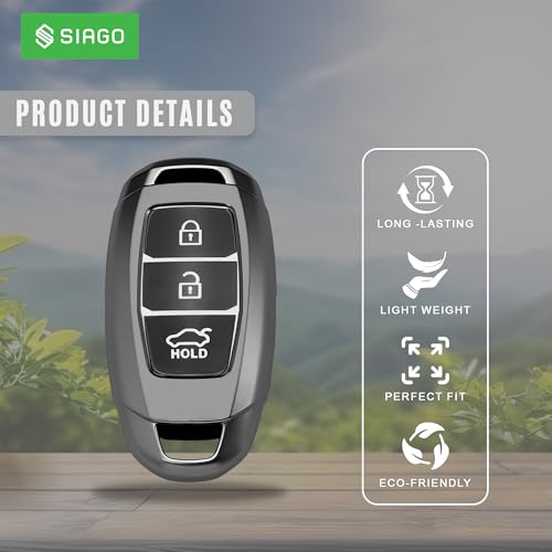 Image of SIAGO TPU Key Cover and Round Key Chain Compatible with Hyundai Verna | Kona | i20 3Button Flip Key (Grey)