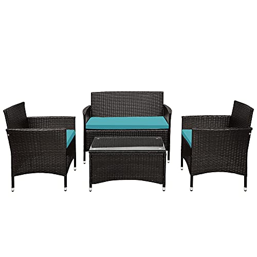 Juego de muebles de exterior de 4 piezas de ratán para sofá con cojines para jardín, patio, terraza, 2 colores (color: D)