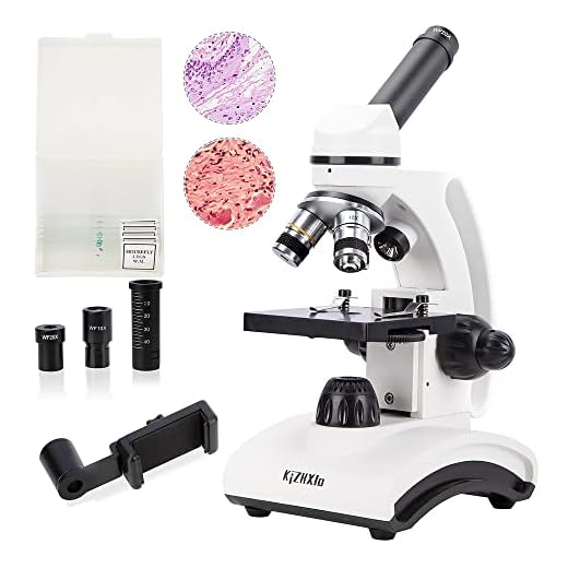 KiZHXlo Monocular Microscope 40X-1600X Magnification with Barlow Lens for Students Adults, Dual LED Illumination, with Science Kits Beginners Microscope Includes Phone Adapter