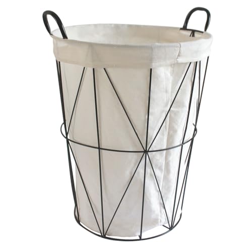 Box and beyond - Panier à Linge - 40 x 40 x 50 cm - Métal Filaire Noir - Doublure Tissu Blanc - Poignées - Rangement, Linge, Vêtements - Salle de bain, Chambre, Buanderie - Style Moderne et Industriel