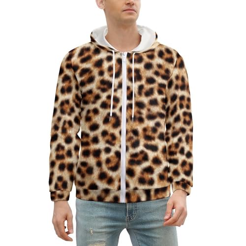 Furry Abstract Leopard Skin Men's Zip Up Hoodie Casual Drawstring Hooded Sweatshirt with Kanga Pocket2