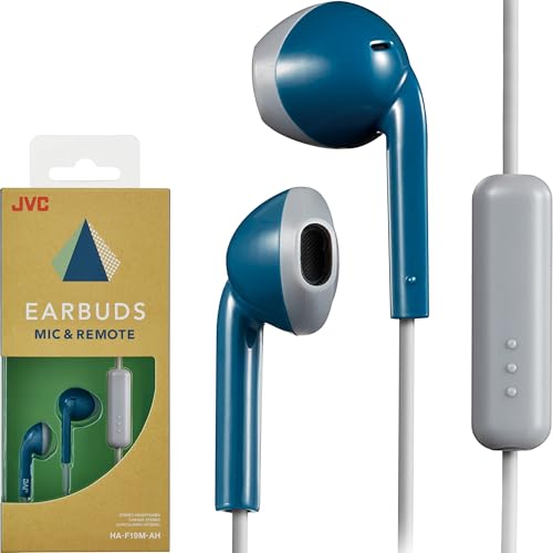 JVC Blue and Grey Sweat and Splash Proof Retro Earbuds with Microphone and Remote HAF19MAH by JVC - Used condition - US$13.87