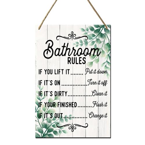 Horienteeon Bathroom Rules Sign Farmhouse Wall Decor 30x20cm Rustic Bathroom Wood Plaque Wooden Hanging Sign Decoration for Home Toilet Door
