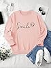 Dresswel Womens Sweatshirt Vintage Funny Smile Face Graphic Print Crewneck Long Sleeve Tops Ladies Pullover Basic Cotton Jumpers Blouse (Light Pink, S) #2