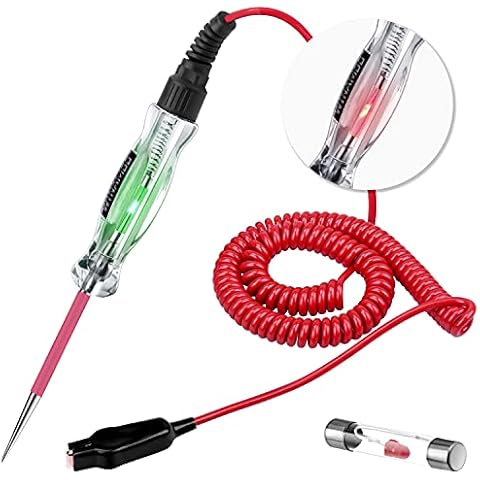 Dual Color LED Bulb Automotive Circuit Tester, 6-24V Test Light with 135 Inch PU Extended Spring Wire, Sharp Stainless Steel Probe Vehicle Circuits Low DC Voltage Auto Light Tester Cover