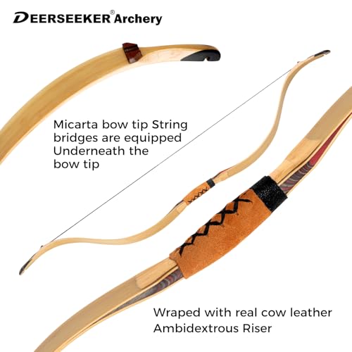 Deerseeker Outdoor Archery 52\" Traditional Longbow Handmade Recurve Bows Ambidextrous Tatar Horsebow Set for Adults & Youth 20-80lbs - Thumbnail 5