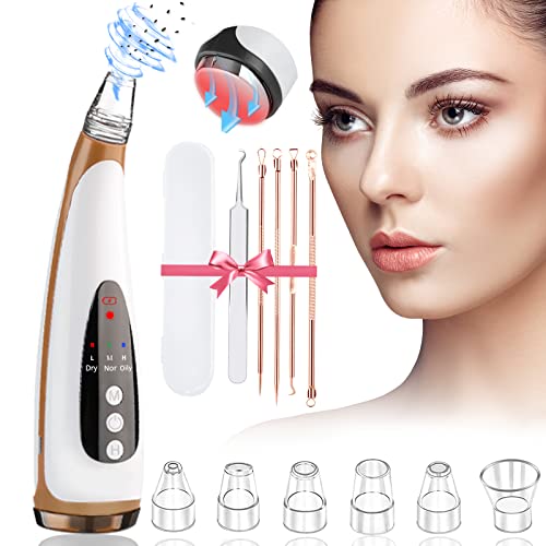 LIDOFIGO Blackhead Remover Pore Vacuum, Electric Facial Pore Cleaner with Hot Compress-USB Rechargeable Acne Comedone Whitehead Extractor 6 Probes Blackhead Remover Kit Suction for Women & Men (Gold)