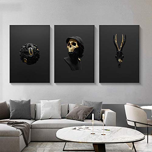 Toile peinture masque personnage noir or affiche murale moderne 60x90cm