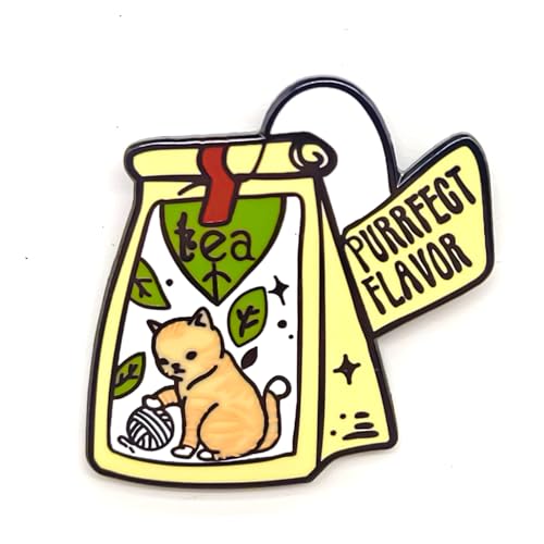 Image of Cute Cat Tea Bag Pin - Fun Series | Premium Enamel Pin - Statement Lapel Pin - Plated Badge for Clothing, Bags, Hats, Jackets, and Lanyards