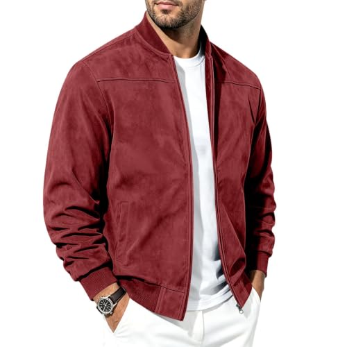 Winter Jackets for Men Suede Bomber Jacket Full Zip Stand Collar Top | Zipper Closure, Ribbed Cuffs & Hem, Side Pockets, Soft Warm, Casual Outdoor, Daily Wear, Fall Winter, Spring Fall - image 4
