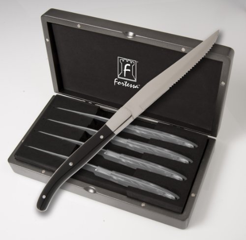 Fortessa Provencal 4-Piece Serrated Steak Knife Set with Box, 9.25-Inch, Black Handle