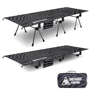 ONETIGRIS SUPRANUBIS Camping Cot, Height Adjustable with Cot Leg Extenders, Strong Support 330lbs, Lightweight Comfortable Folding Bed for Camping, Hiking, Travel, Truck, Beach, Office Nap