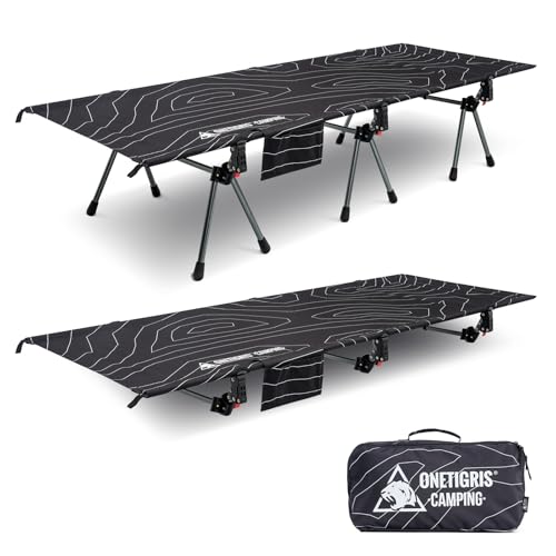 ONETIGRIS SUPRANUBIS Camping Cot, Height Adjustable with Cot Leg Extenders, Strong Support 330lbs, Lightweight Comfortable Folding Bed for Camping, Hiking, Travel, Truck, Beach, Office Nap
