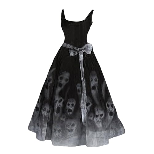 Generisch 2026 Disfraces de Halloween para Mujer Estampado Vestido acampanado Túnica sin Mangas Vestido de Cóctel Vestidos para Invitados de Boda, Negro , XL