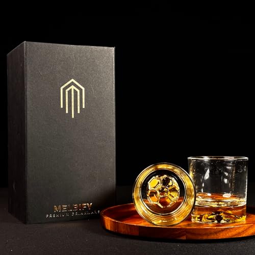 Image of Melbify Gold Football Whiskey Glass Gift Set | 4 pcs Set | 300 ml | Ultra-Premium | Gold-Bottomed | Imported | Luxurious | Ideal for Wedding Gifts, Anniversary, VIP and Corporate Gifts