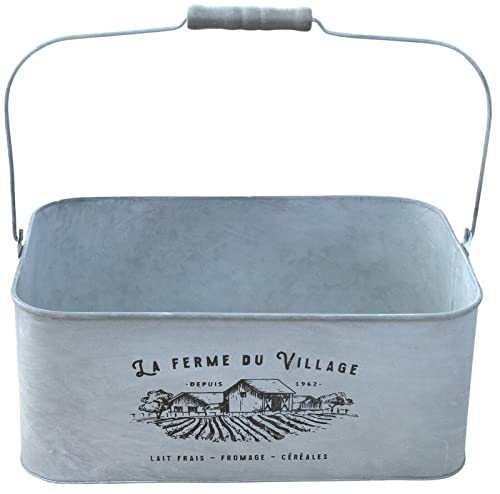 Rammento 37 cm Zinktrog Pflanzgefäß Hängender Pflanztopf mit Griffen | Silberner Fensterbank Kräutergarten Pflanzkübel | Kleiner Pflanzkübel aus Metall für Blumen & kleine Sträucher | Frostbeständiger