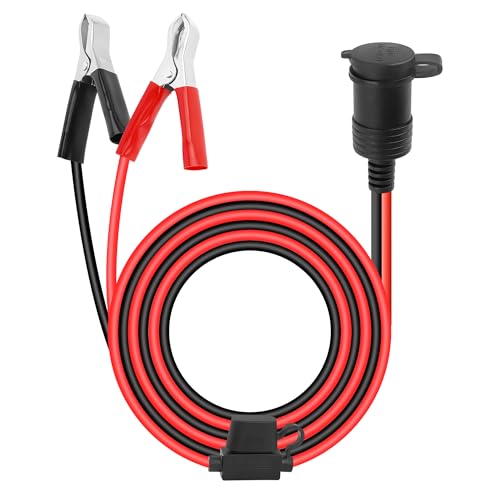 Image of 12V Cigarette Lighter Socket Replacement with 5Ft Extension Cord & Battery Alligator Clips,Universal Car Cigarette Lighter Outlet Female Cigarette Lighter Socket with 15A Fuse (5Ft)