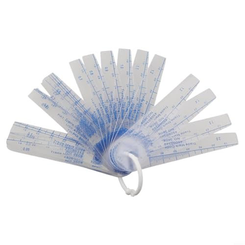 Plastic Metric Feeler Gauge 0.05mm to 3mm Range Gap Measuring Tool with 20 Precise Leaves and Removable Ring Holder for Automotive Engineering and Electronics Industry Tasks with Carry Pouch