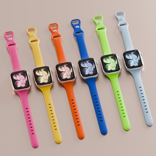 Image of 6 Pack Thin Slim Soft Silicone Bands Compatible with Apple Watch Women Men | 38mm 40mm 41mm 42mm 44mm 45mm 46mm 49mm, Waterproof Lightweight Strap for iWatch Series 11 /10 /9 /8 /7 /6 /5 /4 /3 /2 /1 SE Ultra