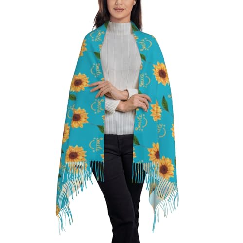 Smile Face Sunflower Print Scarf For Women Printed Scarf Fall Winter Fashion Fringed Shawl2