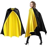 Haysandy Bat Cape Costume Black Yellow Unisex Reversible Satin Capes for Women for Halloween Hero Party Vampires Cosplay Costume